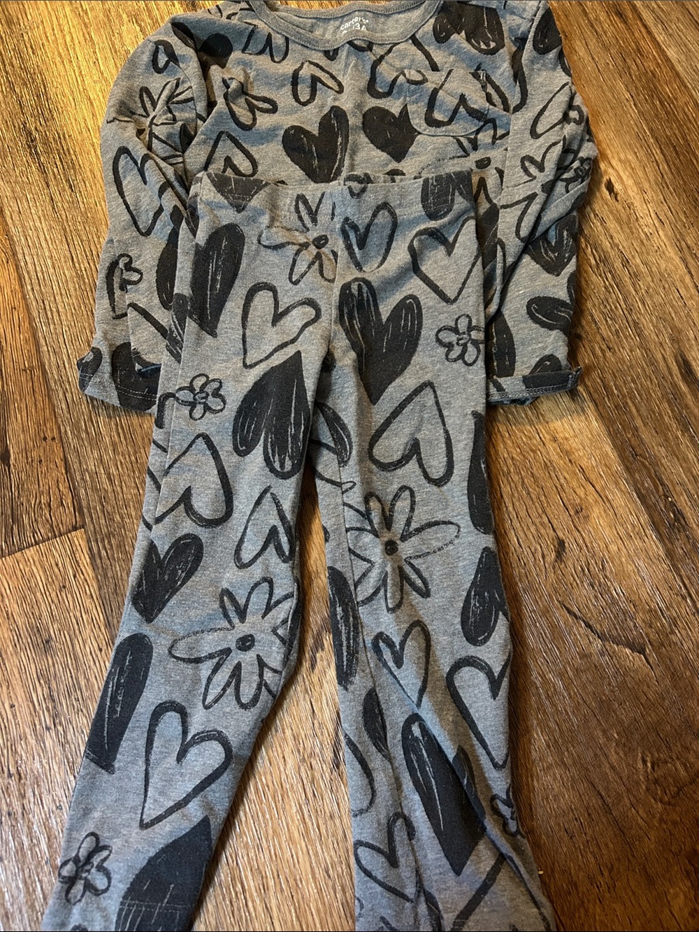 Carter's Gray and Black Heart Print Two-Piece Pajama Set